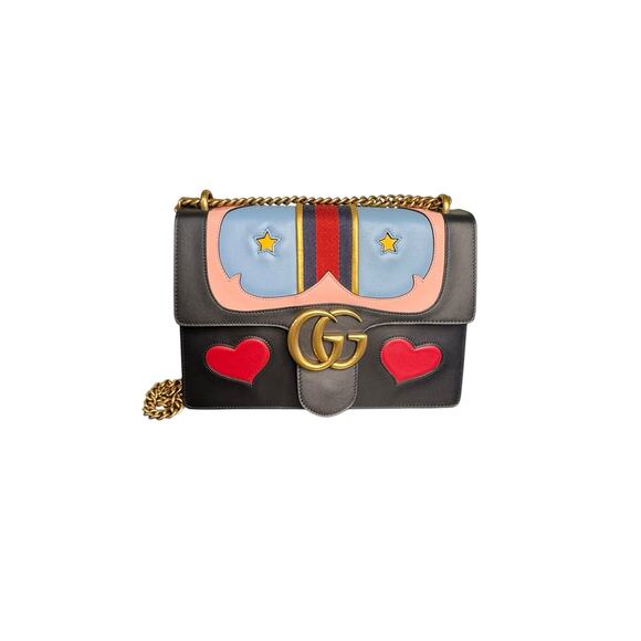 Gucci NIB GG Marmont Web Heart Shoulder Bag in Black - Picture 1 of 16